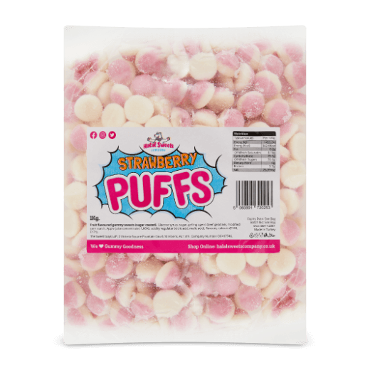 Strawberry Puffs - Bulk Bag (1Kg.) - Halal Sweets Company